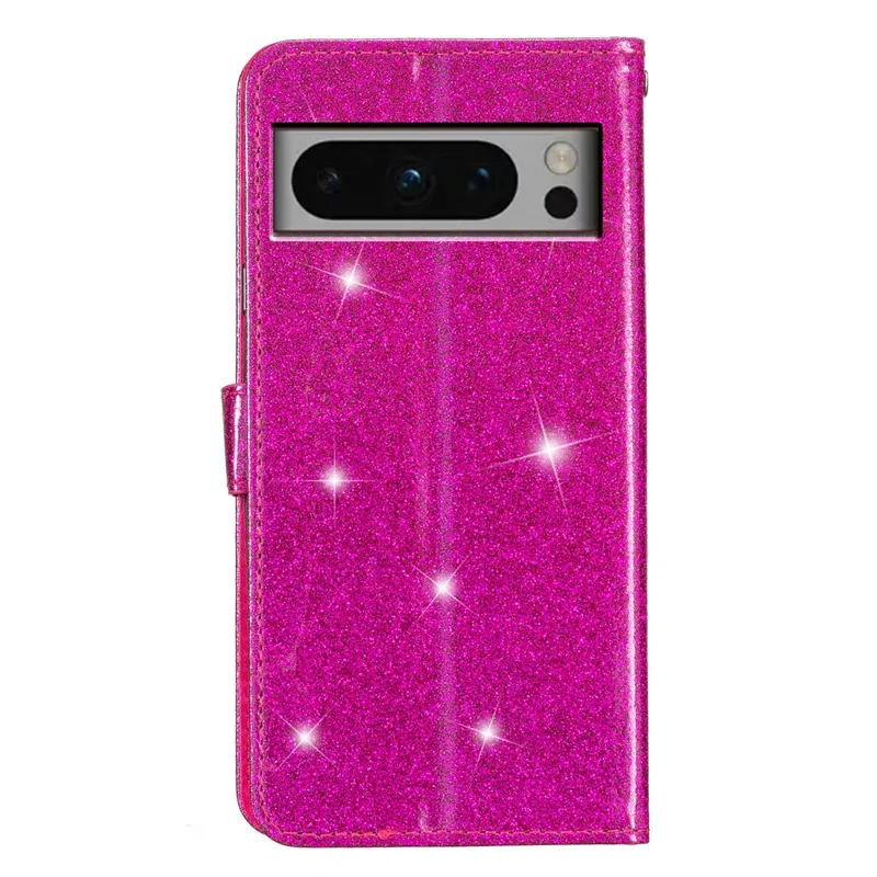 For Google Pixel 8 Pro Glittery PU Leather Stand Phone Case Full Protection Phone Wallet Cover - Rose