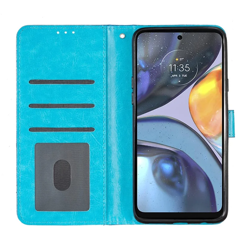 For Motorola Moto G22 Wallet Glittery Phone Cover Stand PU Leather Protective Phone Case - Blue