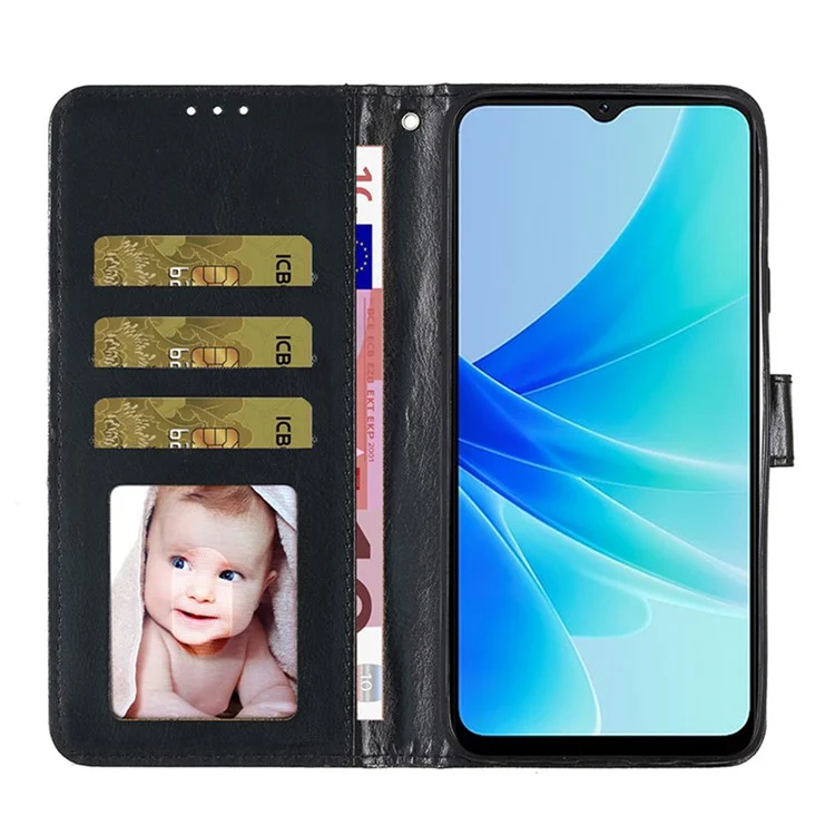 Para Oppo A57 (2022) 5G / A77 5G Capa de Telefone com Suporte de Carteira Brilhante em Couro PU + Capa de Telefone de TPU - Preto