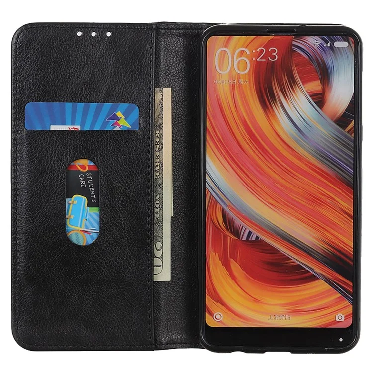 Für Huawei nova Y91 4G / Enjoy 60X Litchi-Textur Spaltleder Handyhülle Geldbörse Ständer Abdeckung - Schwarz