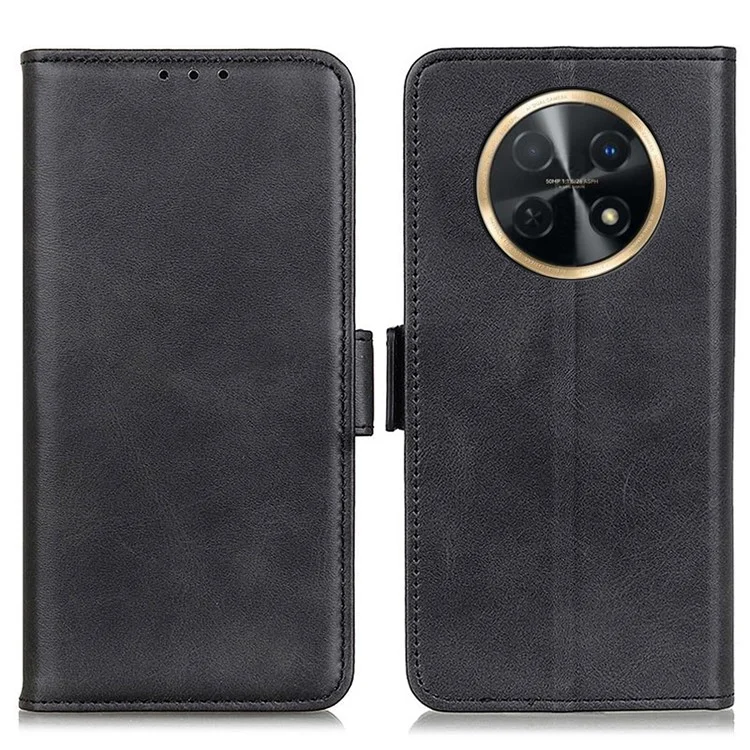 Für Huawei nova Y91 4G / Enjoy 60X Leder-Wallet-Handyhülle mit Kuhledertextur PU-Leder-Cover mit Ständer - Schwarz