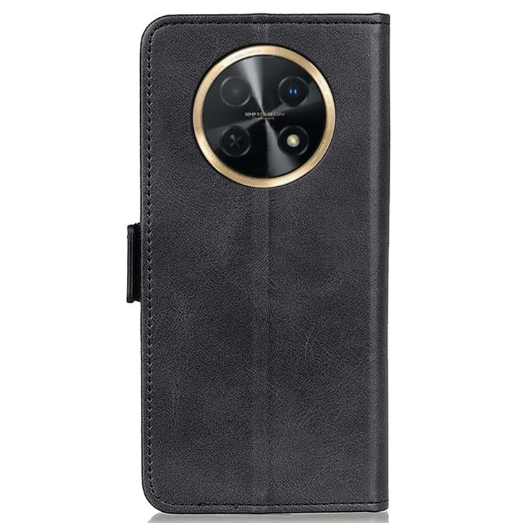 Für Huawei nova Y91 4G / Enjoy 60X Leder-Wallet-Handyhülle mit Kuhledertextur PU-Leder-Cover mit Ständer - Schwarz