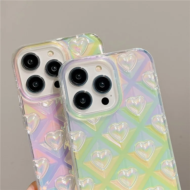Для iPhone 14 Pro Electroplating Colored Rhombus Heart Phone Case Anti-Scratch TPU Cell Phone Cover - Multi-color
