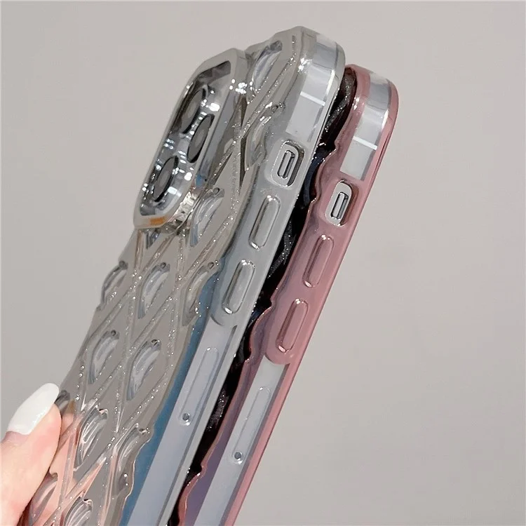 Per iPhone 14 Pro Cell Phone Case TPU Shell Elettroplazione Rombo Cuore Custodia per Telefono - Rosa