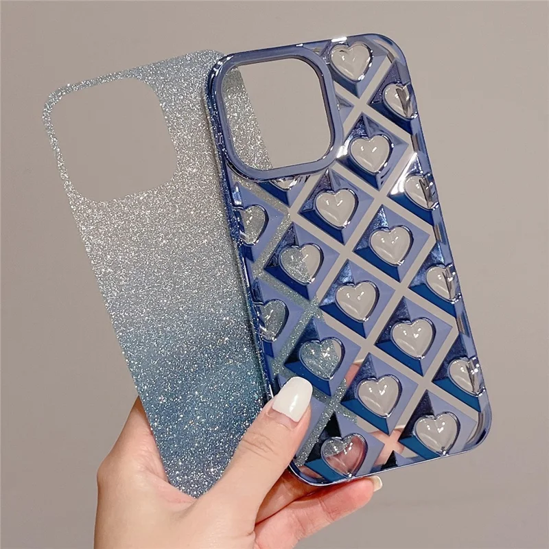 For iPhone 14 Pro Max Electroplating Rhombus Heart Phone Case TPU Cell Phone Cover - Pink