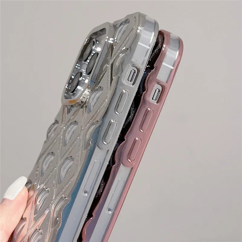 For iPhone 14 Pro Max Electroplating Rhombus Heart Phone Case TPU Cell Phone Cover - Pink