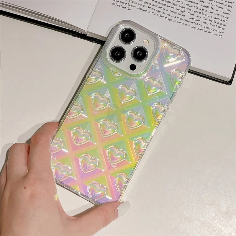 For iPhone 14 Pro Max Anti-Dust Phone Case Electroplating Colored Rhombus Heart TPU Phone Cover - Multi-color