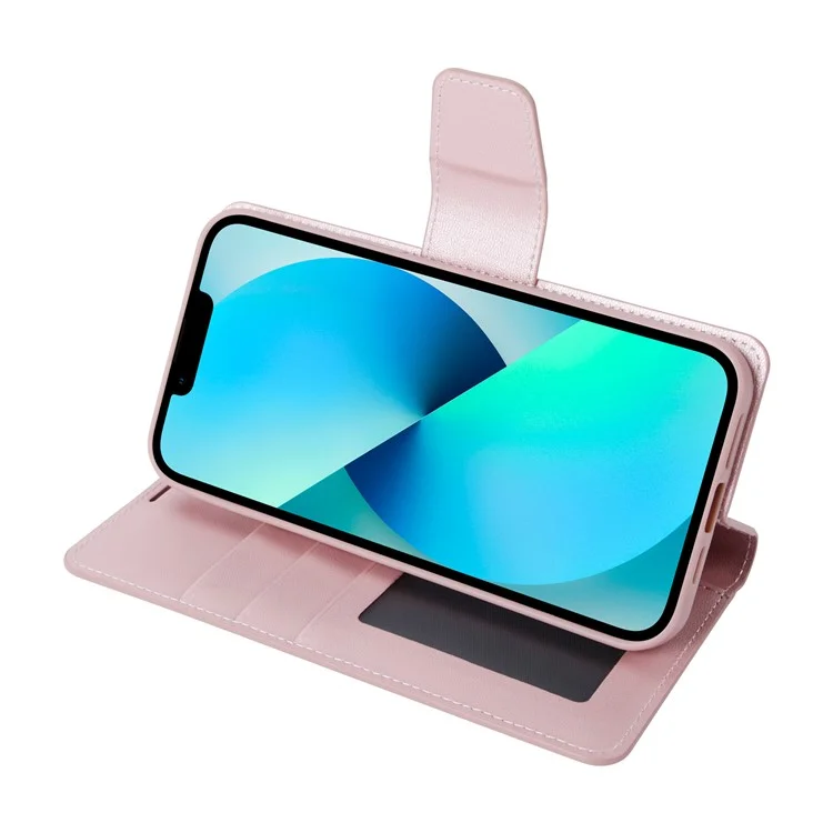 HANMAN Mini Series Magnetic Case for iPhone 14 , Wallet PU Leather Stand Cover Compatible with MagSafe - Rose Gold