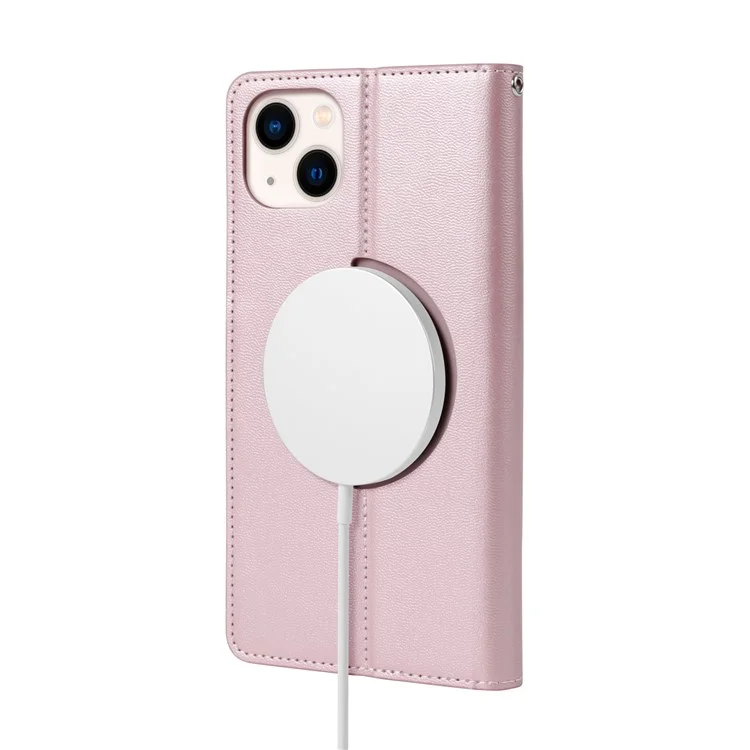 HANMAN Mini Series Magnetic Case for iPhone 14 , Wallet PU Leather Stand Cover Compatible with MagSafe - Rose Gold