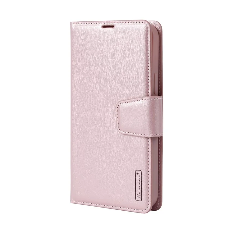 HANMAN Mini Series Magnetic Case for iPhone 14 , Wallet PU Leather Stand Cover Compatible with MagSafe - Rose Gold