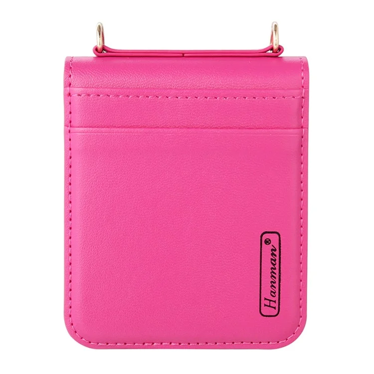 HANMAN For Samsung Galaxy Z Flip5 5G Card Holder Phone Case Litchi Texture Leather Coated PC Phone Cover - Red