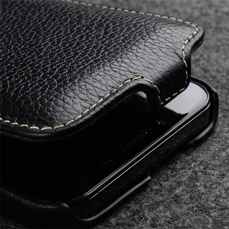 MELKCO Für iPhone 13 mini Echtes Rindsleder + PC Handyhülle Vertikale Klappe Litchi Textur Schutzhülle - Lila