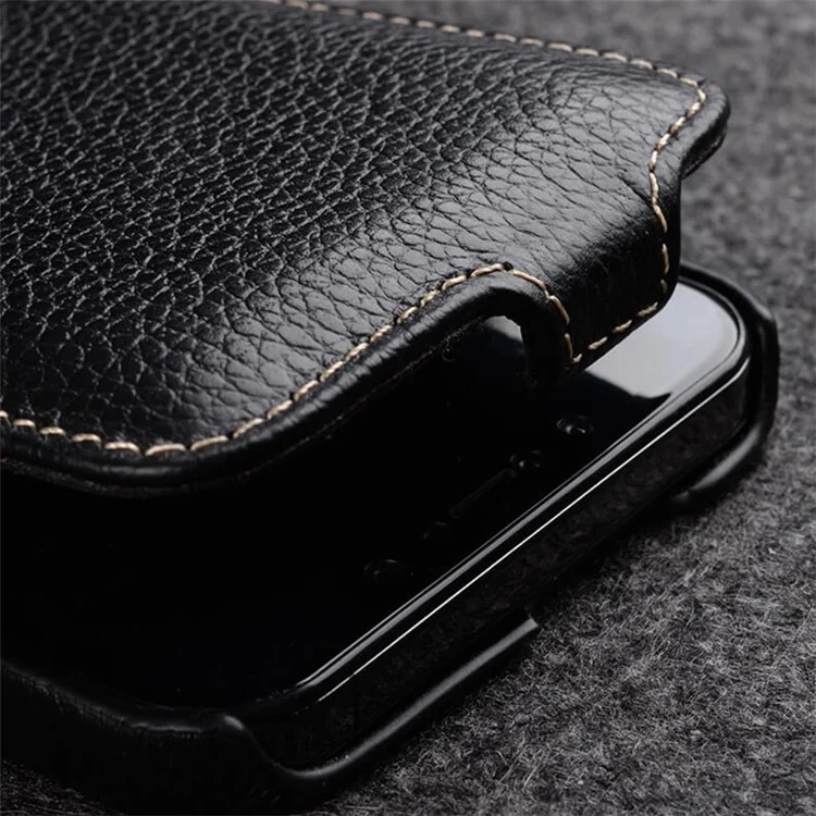 MELKCO для iPhone 12 Pro Max Вертикальный флип-чехол из натуральной коровьей кожи + жесткий ПК с текстурой личи, чехол для телефона - темно-синий