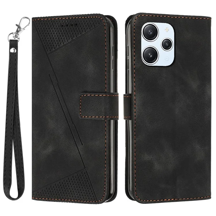 Housse de protection en cuir pour Xiaomi Redmi 12 4G, étui portefeuille avec support et sangle - Noir