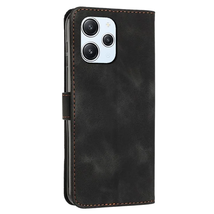 Housse de protection en cuir pour Xiaomi Redmi 12 4G, étui portefeuille avec support et sangle - Noir