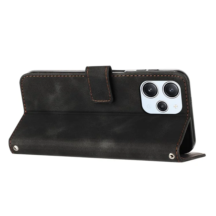 Housse de protection en cuir pour Xiaomi Redmi 12 4G, étui portefeuille avec support et sangle - Noir