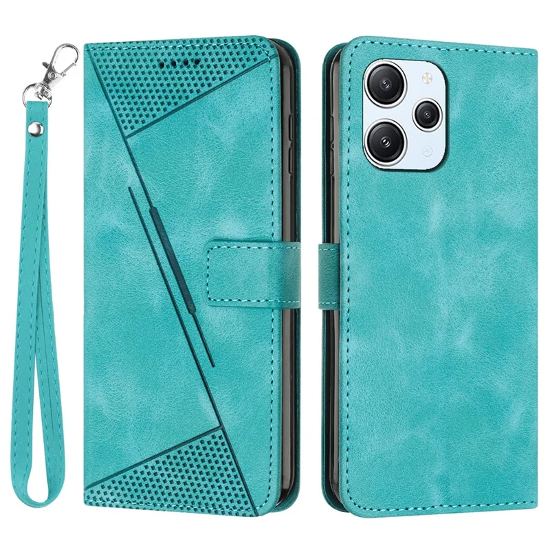 Leather Protective Cover for Xiaomi Redmi 12 4G , Triangle Imprint Wallet Stand Phone Case with Strap - Green