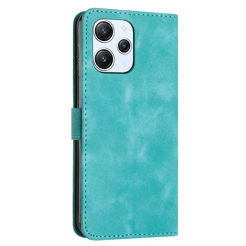 Leather Protective Cover for Xiaomi Redmi 12 4G , Triangle Imprint Wallet Stand Phone Case with Strap - Green