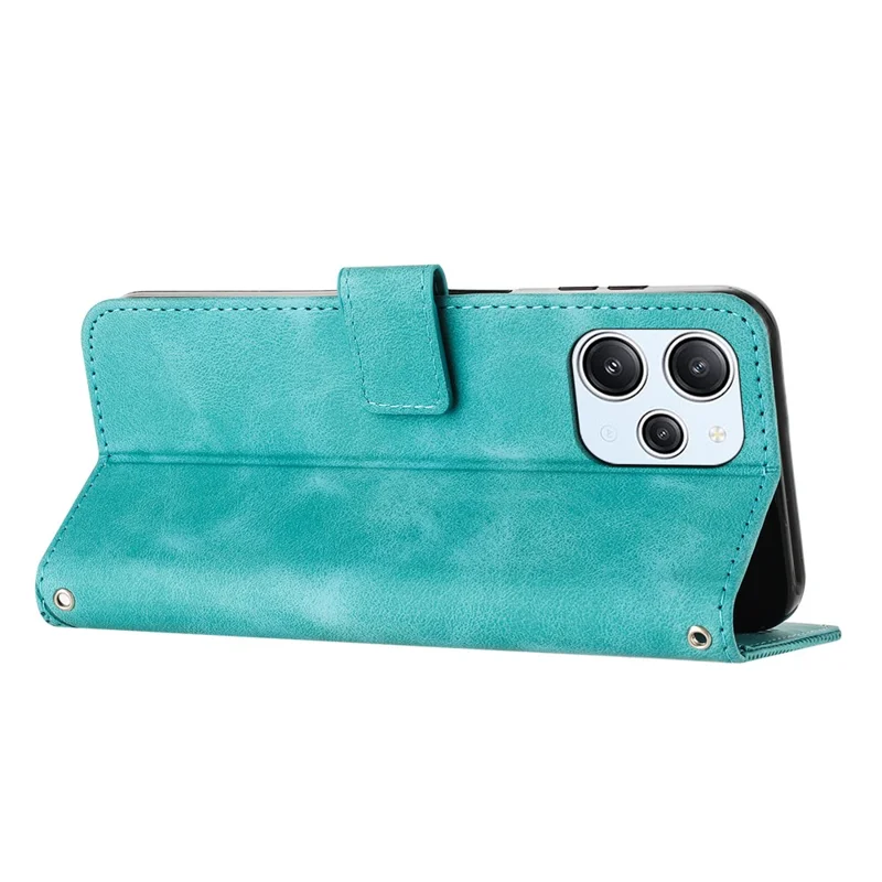 Leather Protective Cover for Xiaomi Redmi 12 4G , Triangle Imprint Wallet Stand Phone Case with Strap - Green