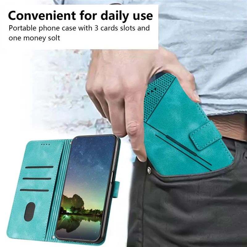 Leather Protective Cover for Xiaomi Redmi 12 4G , Triangle Imprint Wallet Stand Phone Case with Strap - Green