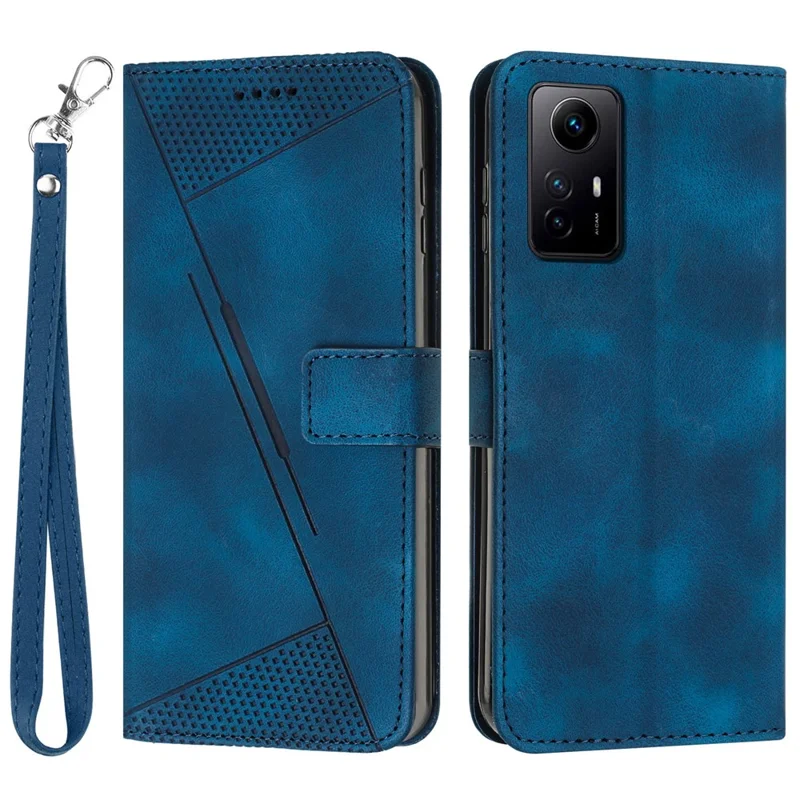 Dreieck-Prägelederhülle für Xiaomi Redmi Note 12S 4G, kratzfeste Brieftasche mit Ständer und Tragegriff - Saphir