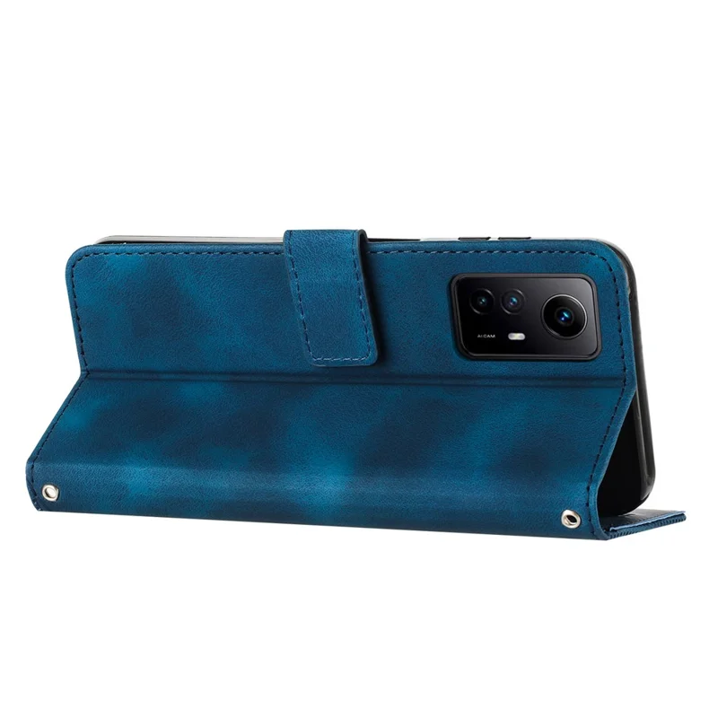 Dreieck-Prägelederhülle für Xiaomi Redmi Note 12S 4G, kratzfeste Brieftasche mit Ständer und Tragegriff - Saphir