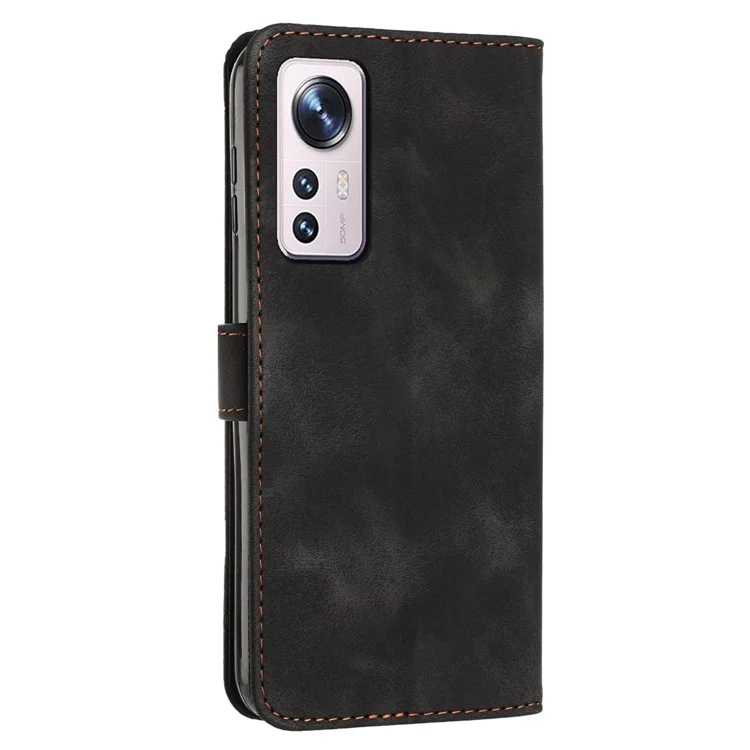 Para Xiaomi 12 5G / 12X 5G / 12S 5G Funda de Cuero con Estampado de Triángulo, Protección contra Caídas y Billetera con Soporte y Correa - Negro