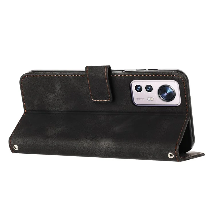 Para Xiaomi 12 5G / 12X 5G / 12S 5G Funda de Cuero con Estampado de Triángulo, Protección contra Caídas y Billetera con Soporte y Correa - Negro