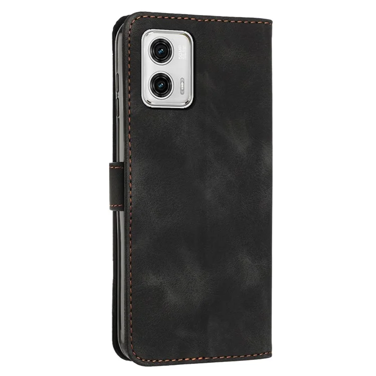 Für Motorola Moto G53 5G / G13 4G / G23 4G Leder-Brieftasche Abdeckung Bedruckt Faltbarer Ständer Handy-Hülle mit Riemen - Schwarz