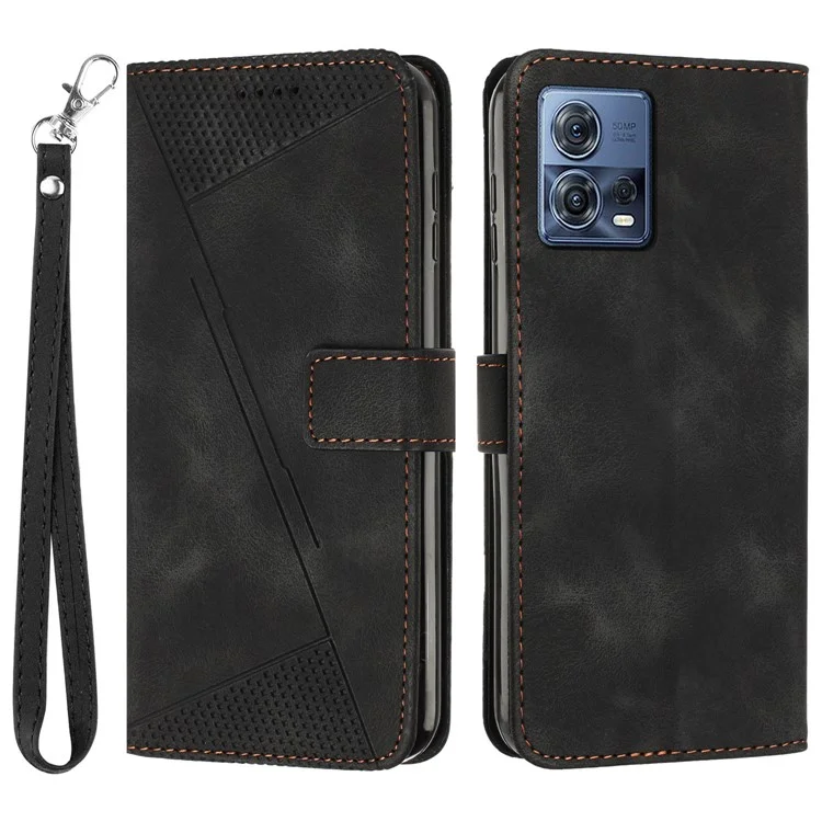 Para Motorola Moto S30 Pro 5G / Edge 30 Fusion 5G Cubierta de cartera de teléfono celular con soporte e impresión triangular con correa - Negro