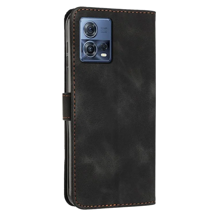 Para Motorola Moto S30 Pro 5G / Edge 30 Fusion 5G Cubierta de cartera de teléfono celular con soporte e impresión triangular con correa - Negro