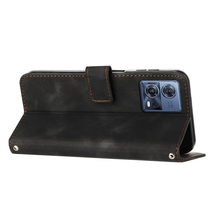 Para Motorola Moto S30 Pro 5G / Edge 30 Fusion 5G Cubierta de cartera de teléfono celular con soporte e impresión triangular con correa - Negro