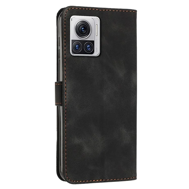 Funda de cuero para Motorola Moto X30 Pro 5G / Edge 30 Ultra 5G, funda de teléfono con soporte de cartera con estampado de triángulo anti-caída y correa - Negro