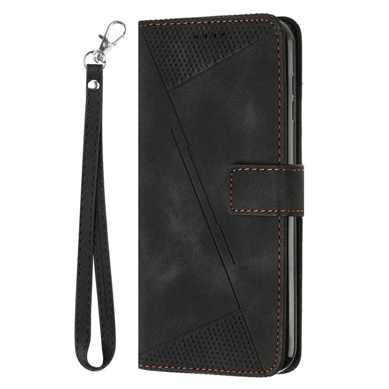 Leather Cover for Realme 11 Pro 5G / 11 Pro+ 5G , Triangle Imprint Wallet Foldable Stand Phone Case with Strap - Black