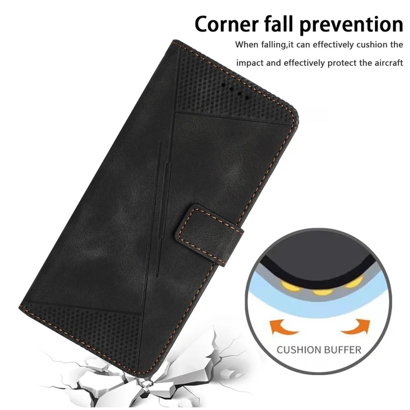 Leather Cover for Realme 11 Pro 5G / 11 Pro+ 5G , Triangle Imprint Wallet Foldable Stand Phone Case with Strap - Black