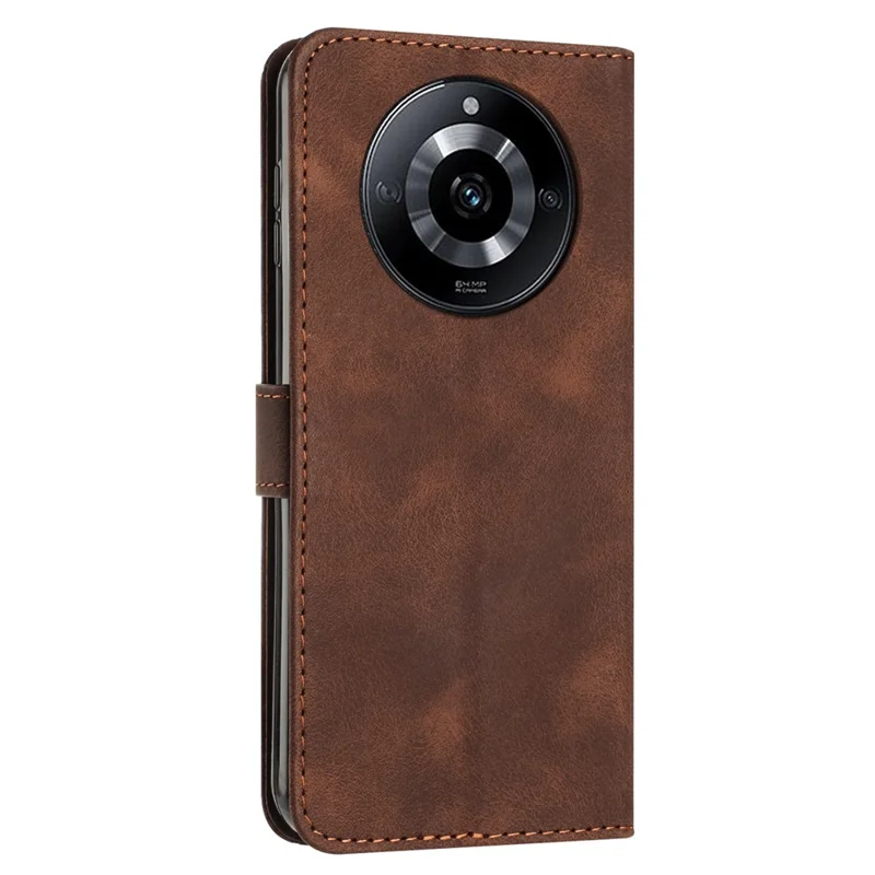 Leather Cover for Realme 11 Pro 5G / 11 Pro+ 5G , Triangle Imprint Wallet Foldable Stand Phone Case with Strap - Brown