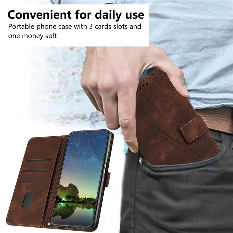 Leather Cover for Realme 11 Pro 5G / 11 Pro+ 5G , Triangle Imprint Wallet Foldable Stand Phone Case with Strap - Brown