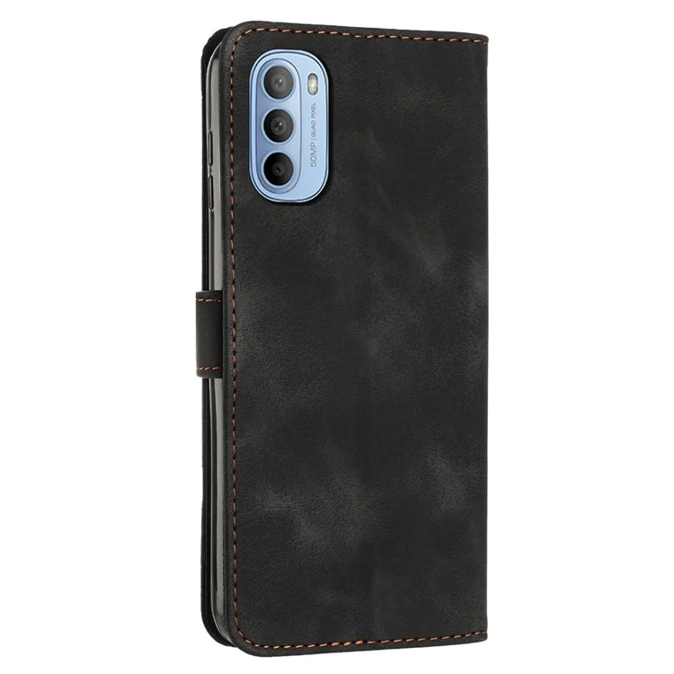 Leather Cover for Motorola Moto G Stylus 4G (2022) , Triangle Imprint Wallet Stand Anti-fall Phone Case with Strap - Black
