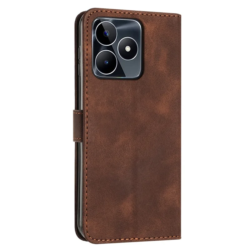 Wallet Cover for Realme C53 (Global) / C53 (India) / C51 / Narzo N53 4G , Viewing Stand Triangle Imprinted Leather Phone Case with Strap - Brown
