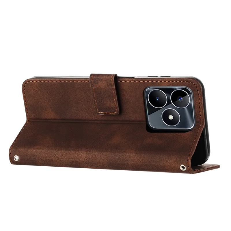 Wallet Cover for Realme C53 (Global) / C53 (India) / C51 / Narzo N53 4G , Viewing Stand Triangle Imprinted Leather Phone Case with Strap - Brown