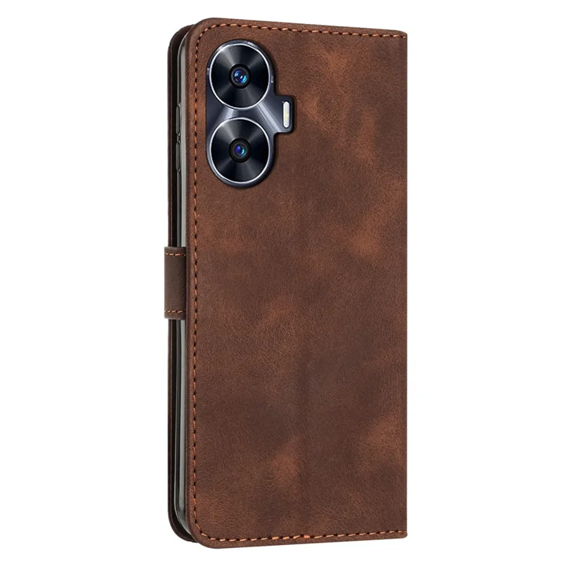 Wallet Cover for Realme C55 , Horizontal Stand Triangle Imprinted Leather Phone Case with Strap - Brown