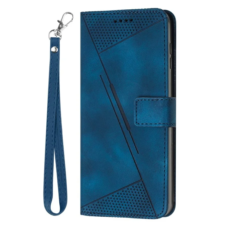 Wallet Phone Cover for Oppo A1 5G / A98 5G / F23 5G , Triangle Imprinted PU Leather+TPU Stand Case with Strap - Sapphire
