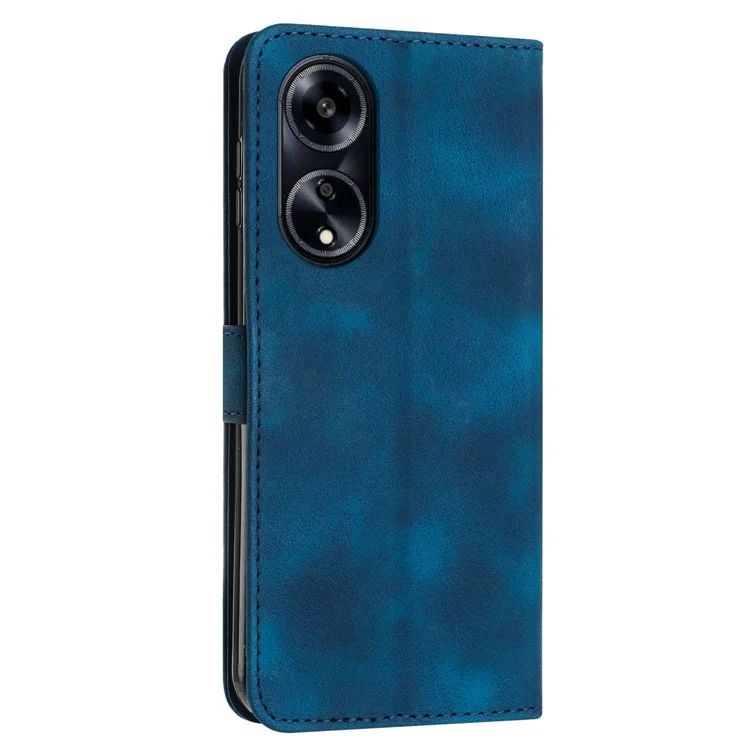 Wallet Phone Cover for Oppo A1 5G / A98 5G / F23 5G , Triangle Imprinted PU Leather+TPU Stand Case with Strap - Sapphire