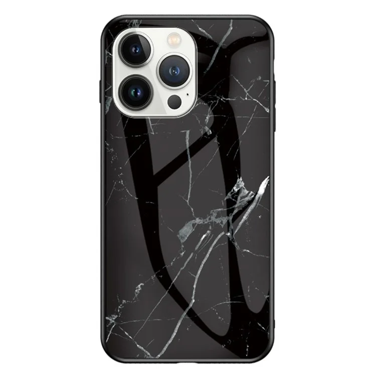 Back Cover for iPhone 15 Pro , Marble Pattern Tempered Glass+PC+TPU Anti-Scratch Phone Case - Black Marble