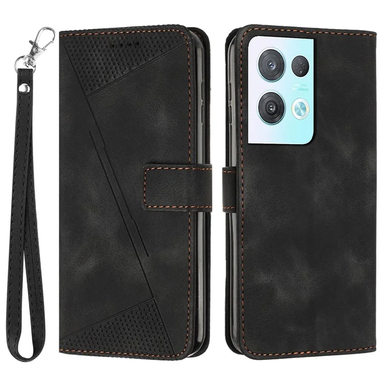 Coque de téléphone pour Oppo Reno8 Pro 5G (version mondiale) / Reno8 Pro+ (Chine) 5G en cuir PU + TPU avec motif triangulaire et support portefeuille - Noir