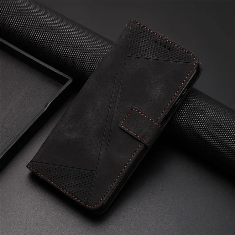 Coque de téléphone pour Oppo Reno8 Pro 5G (version mondiale) / Reno8 Pro+ (Chine) 5G en cuir PU + TPU avec motif triangulaire et support portefeuille - Noir