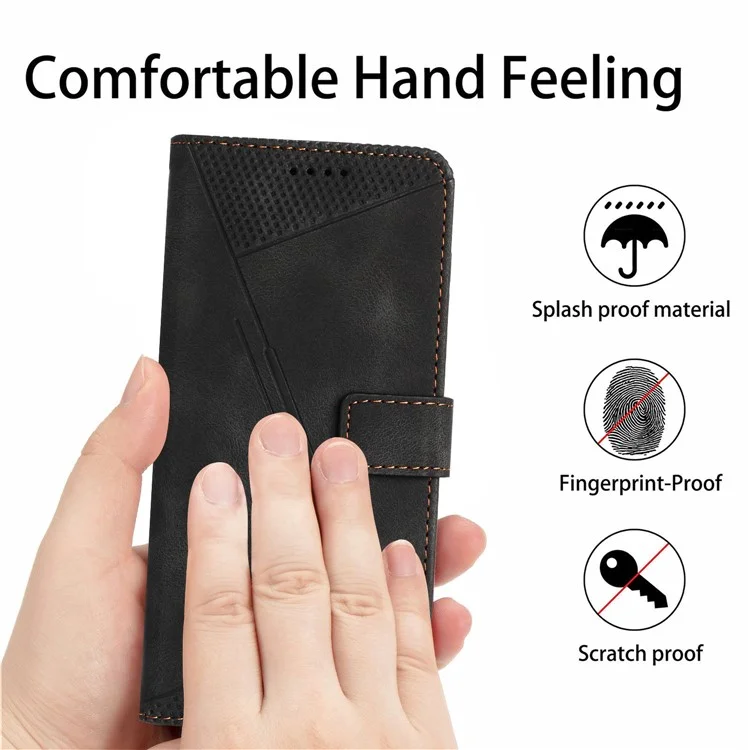 Coque de téléphone pour Oppo Reno8 Pro 5G (version mondiale) / Reno8 Pro+ (Chine) 5G en cuir PU + TPU avec motif triangulaire et support portefeuille - Noir