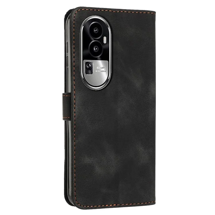 Handyhülle für Oppo Reno10 Pro+ 5G Anti-Sturz PU-Leder + TPU dreieckiges geprägtes Ständer-Wallet-Case - Schwarz