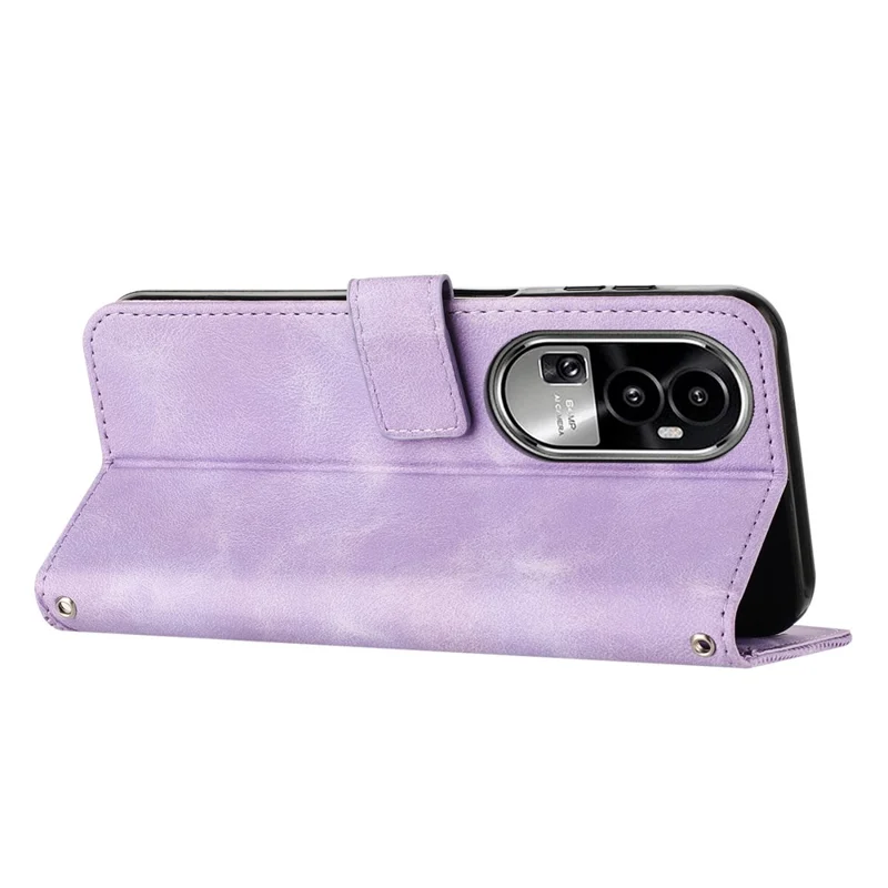 Phone Cover for Oppo Reno10 Pro+ 5G Anti-fall PU Leather+TPU Triangle Imprinted Stand Wallet Case - Purple
