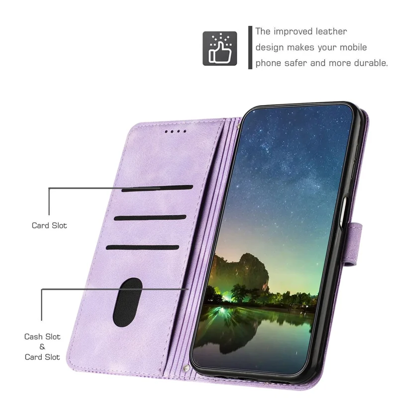 Phone Cover for Oppo Reno10 Pro+ 5G Anti-fall PU Leather+TPU Triangle Imprinted Stand Wallet Case - Purple
